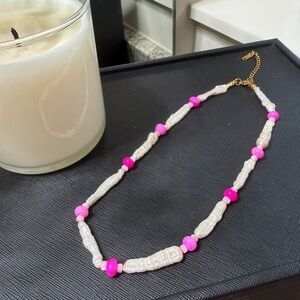 Chic Pink and White Beaded Necklace